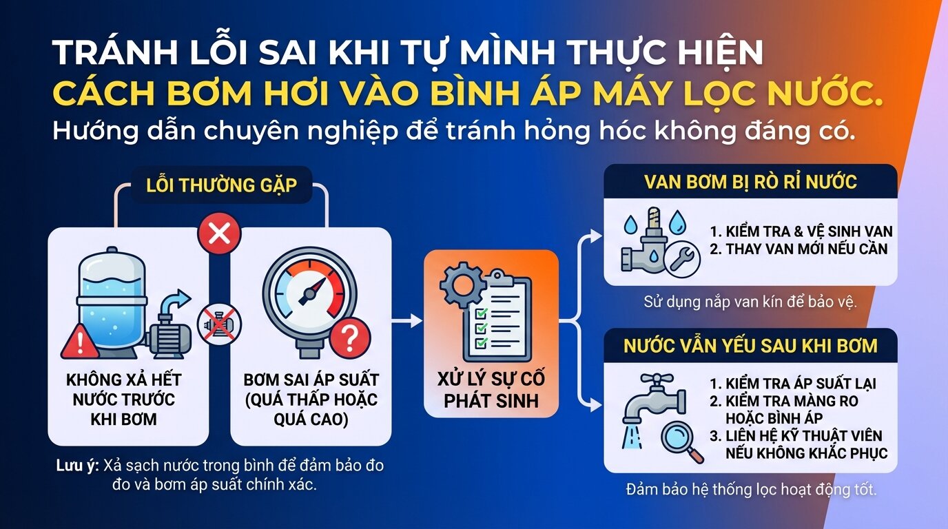 Tránh lỗi sai khi tự mình thực hiện cách bơm hơi vào bình áp máy lọc nước.