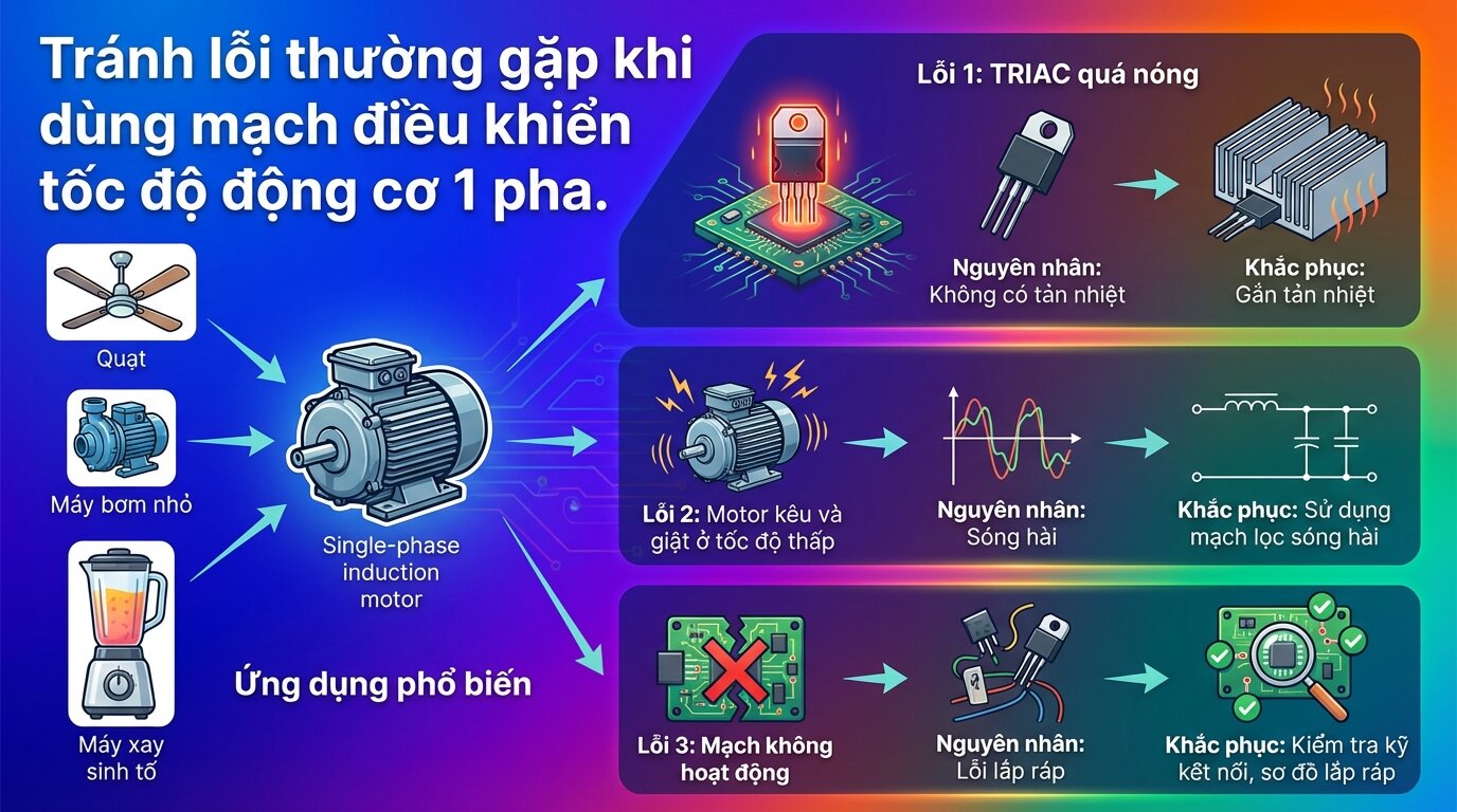 Tránh lỗi thường gặp khi dùng mạch điều khiển tốc độ động cơ 1 pha.