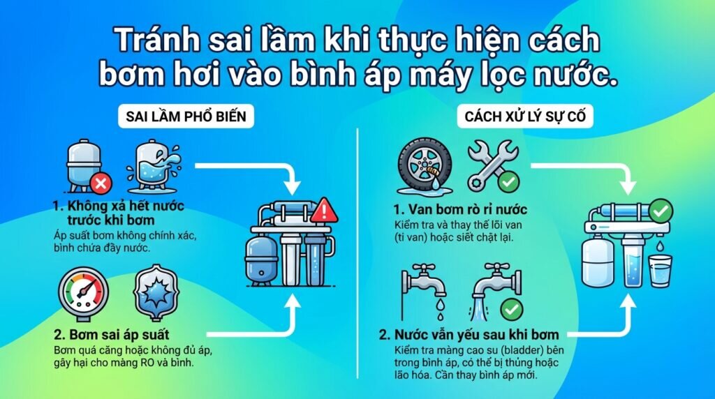 Tránh sai lầm khi thực hiện cách bơm hơi vào bình áp máy lọc nước.