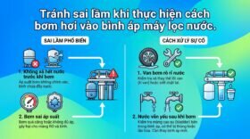 Tránh sai lầm khi thực hiện cách bơm hơi vào bình áp máy lọc nước.