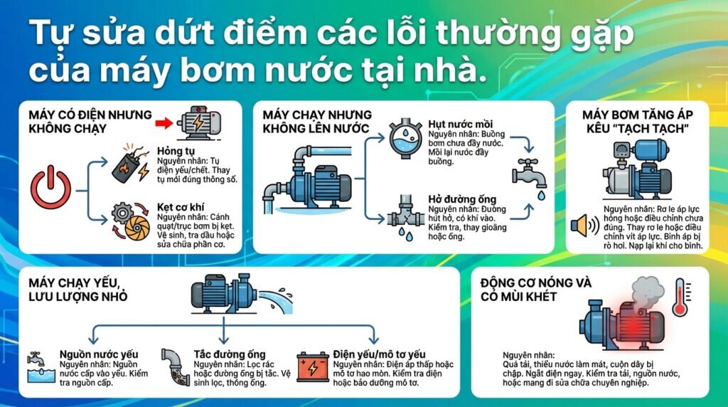 Tự sửa dứt điểm các lỗi thường gặp của máy bơm nước tại nhà.