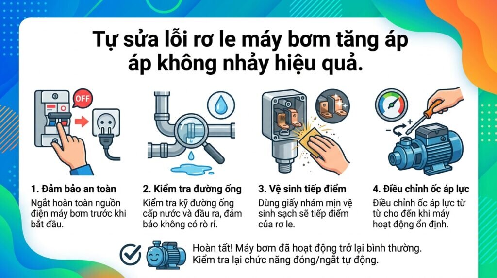 Tự sửa lỗi rơ le máy bơm tăng áp không nhảy hiệu quả.