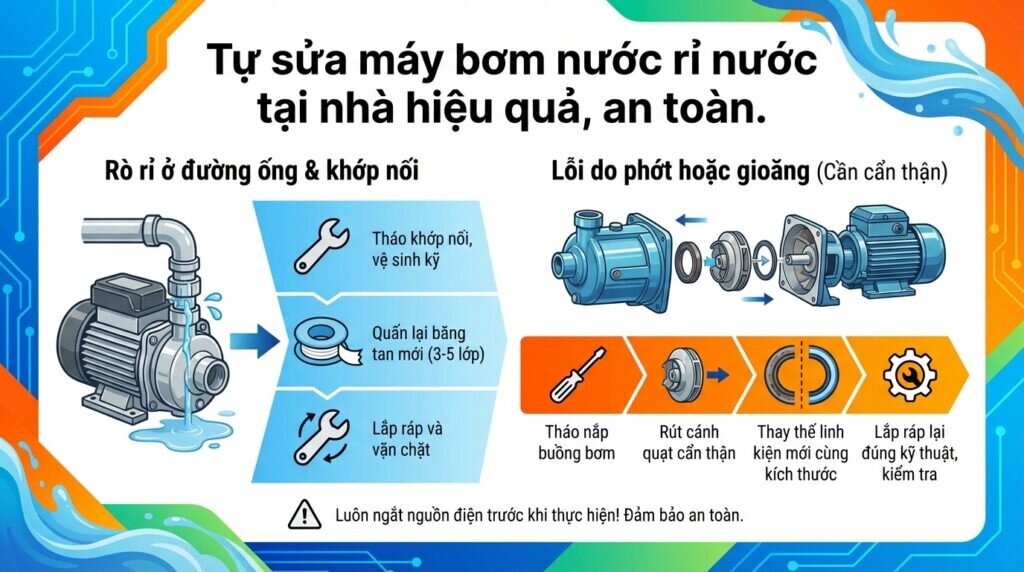 Tự sửa máy bơm nước rỉ nước tại nhà hiệu quả, an toàn.