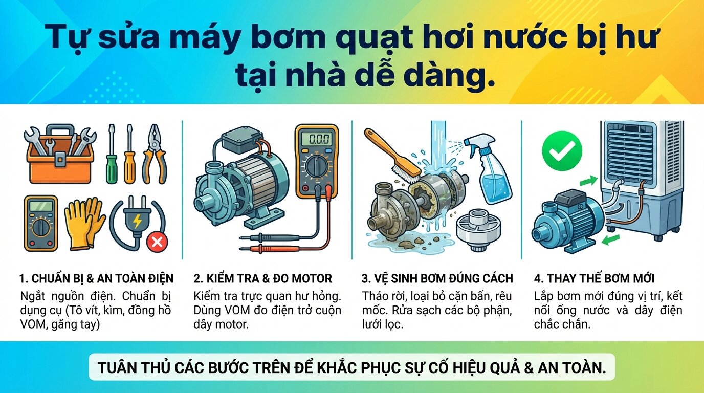 Tự sửa máy bơm quạt hơi nước bị hư tại nhà dễ dàng.