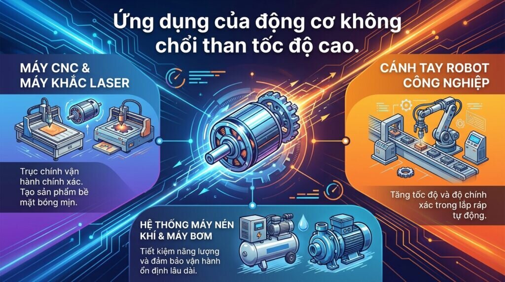 Ứng dụng của động cơ không chổi than tốc độ cao.