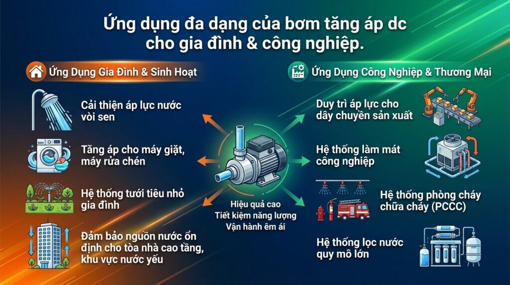 Ứng dụng đa dạng của bơm tăng áp dc cho gia đình & công nghiệp.