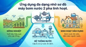 Ứng dụng đa dạng nhờ sơ đồ máy bơm nước 2 pha linh hoạt.