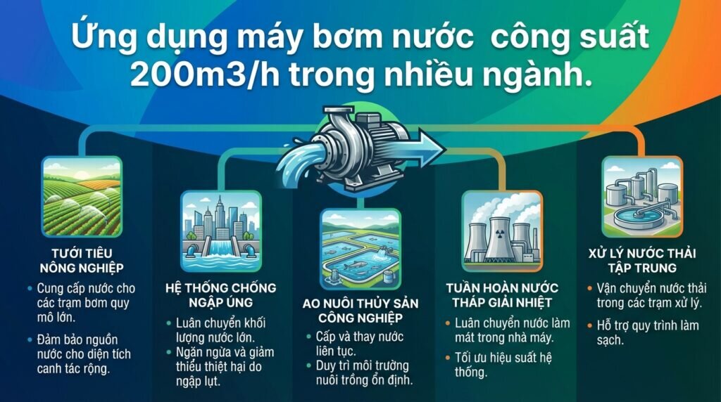 Ứng dụng máy bơm nước công suất 200m3/h trong nhiều ngành.
