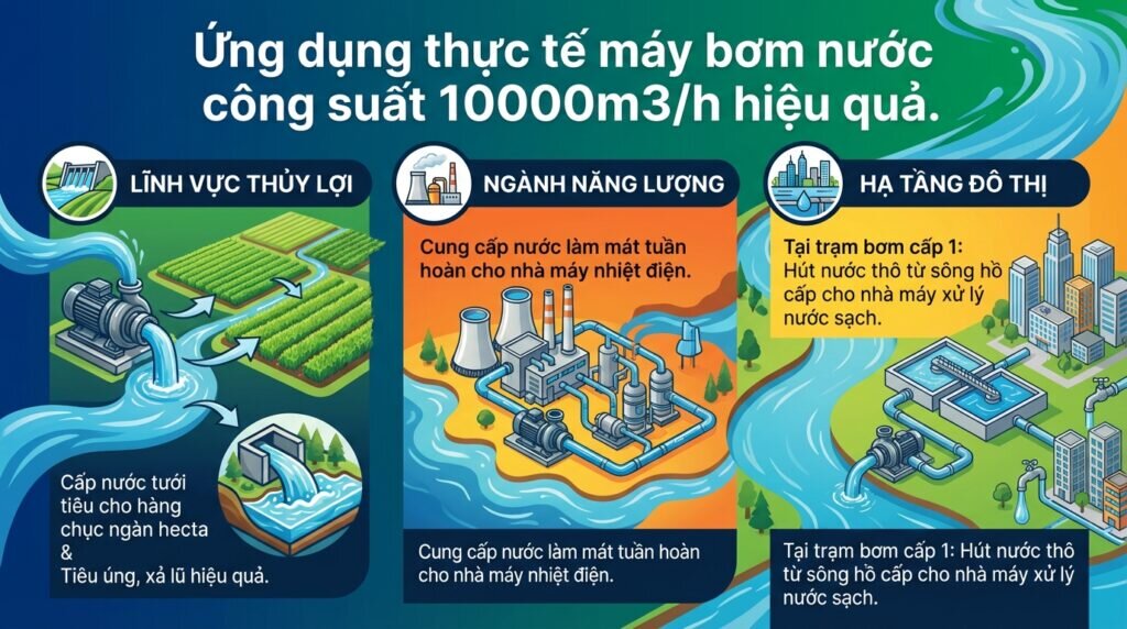 Ứng dụng thực tế máy bơm nước công suất 10000m3/h hiệu quả.