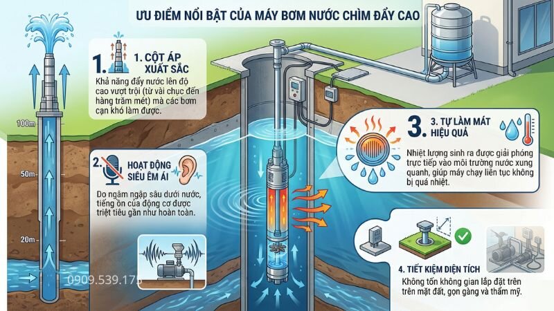 Ưu điểm về máy bơm nước đầy cao