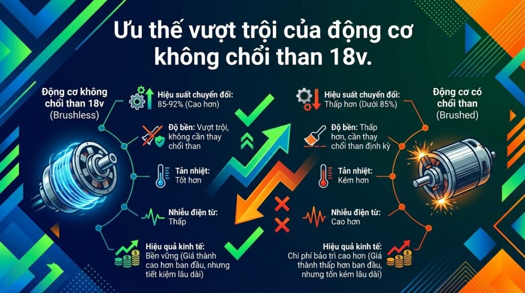 Ưu thế vượt trội của động cơ không chổi than 18v.