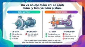Ưu và nhược điểm khi so sánh bơm ly tâm và bơm piston.