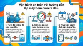 Vận hành an toàn với hướng dẫn lắp máy bơm nước 2 đầu.