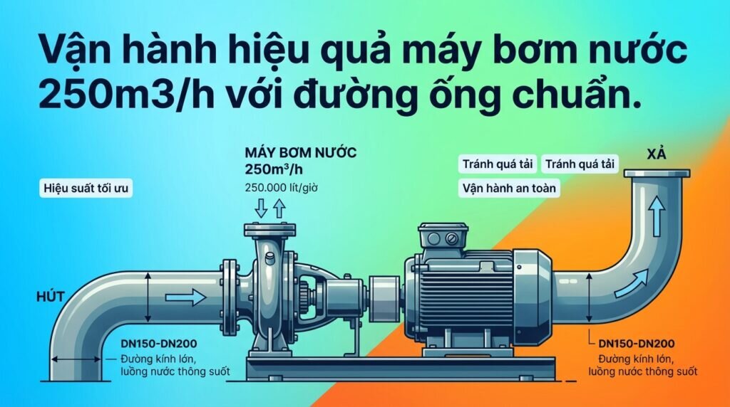 Vận hành hiệu quả máy bơm nước 250m3/h với đường ống chuẩn.