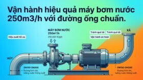 Vận hành hiệu quả máy bơm nước 250m3/h với đường ống chuẩn.