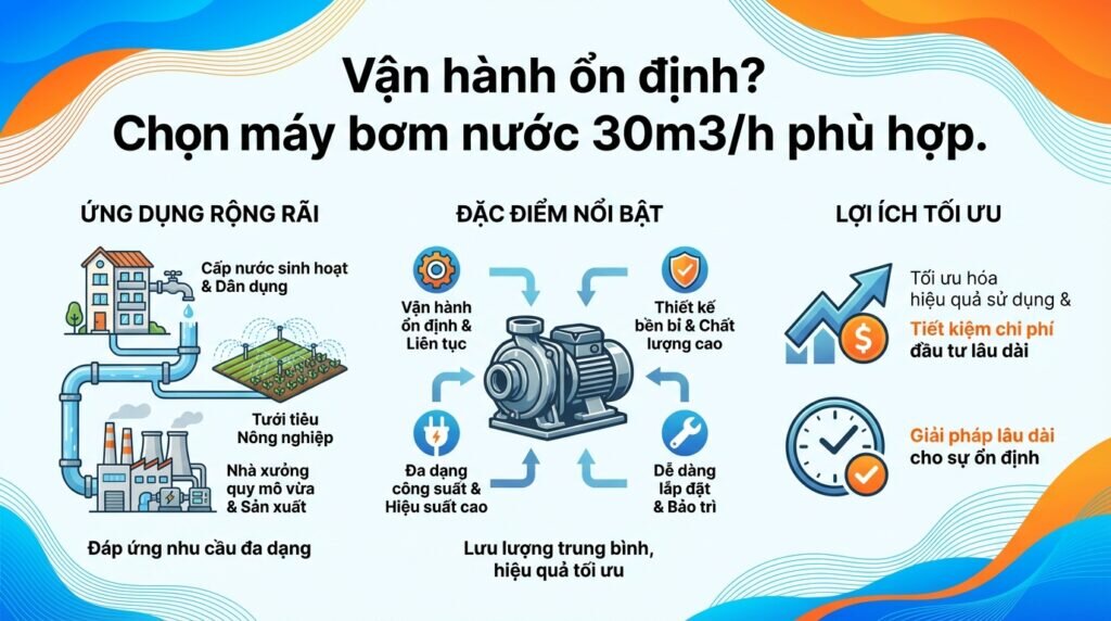 Vận hành ổn định? Chọn máy bơm nước 30m3/h phù hợp.