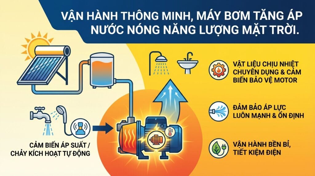 Vận hành thông minh, máy bơm tăng áp nước nóng năng lượng mặt trời.