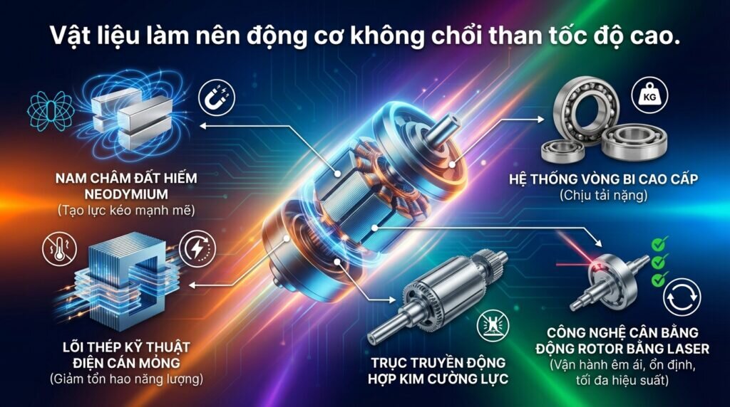 Vật liệu làm nên động cơ không chổi than tốc độ cao.