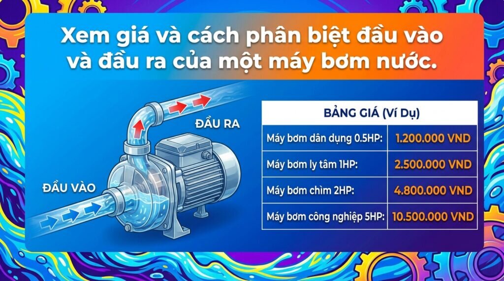 Xem giá và cách phân biệt đầu vào và đầu ra của một máy bơm nước.