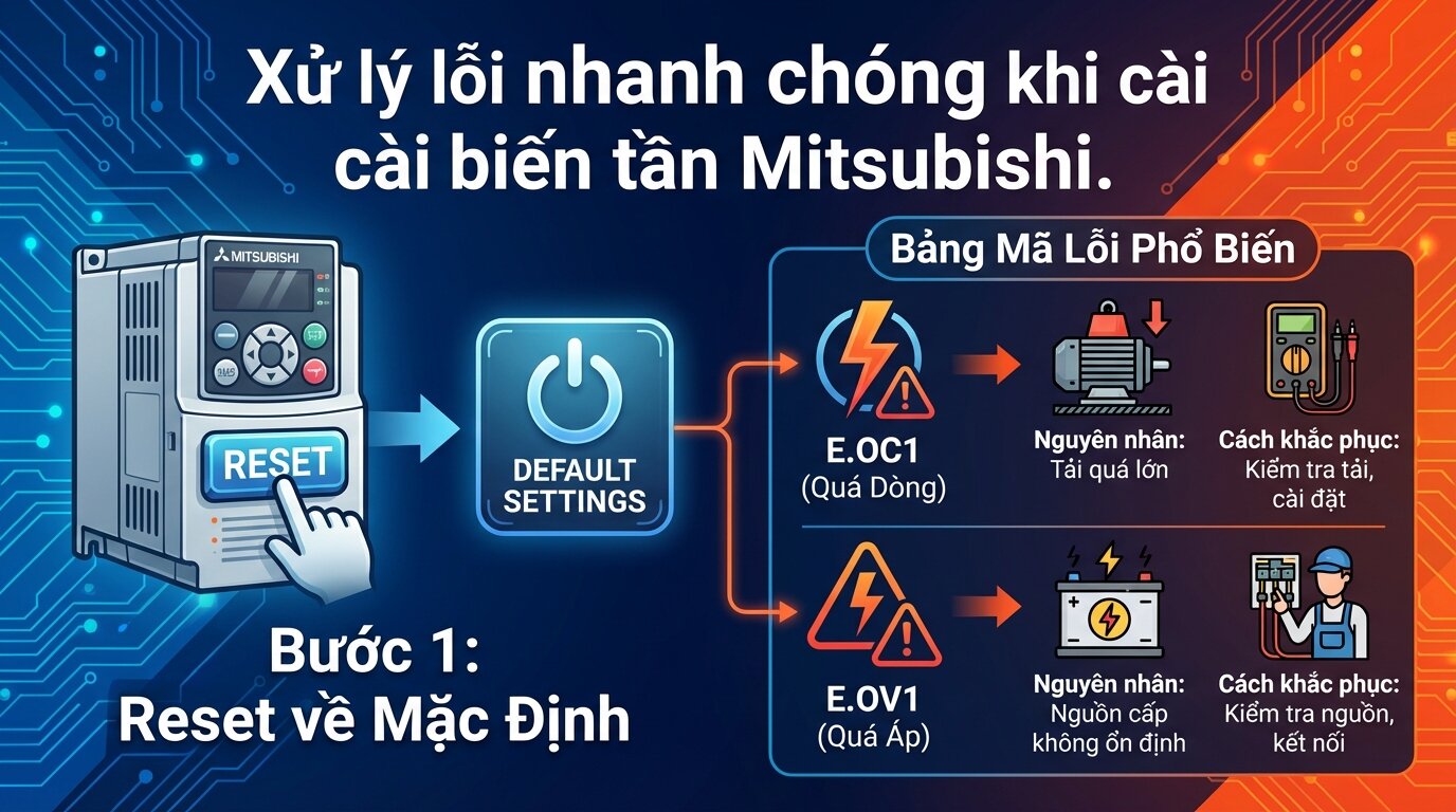 Xử lý lỗi nhanh chóng khi cài biến tần Mitsubishi.