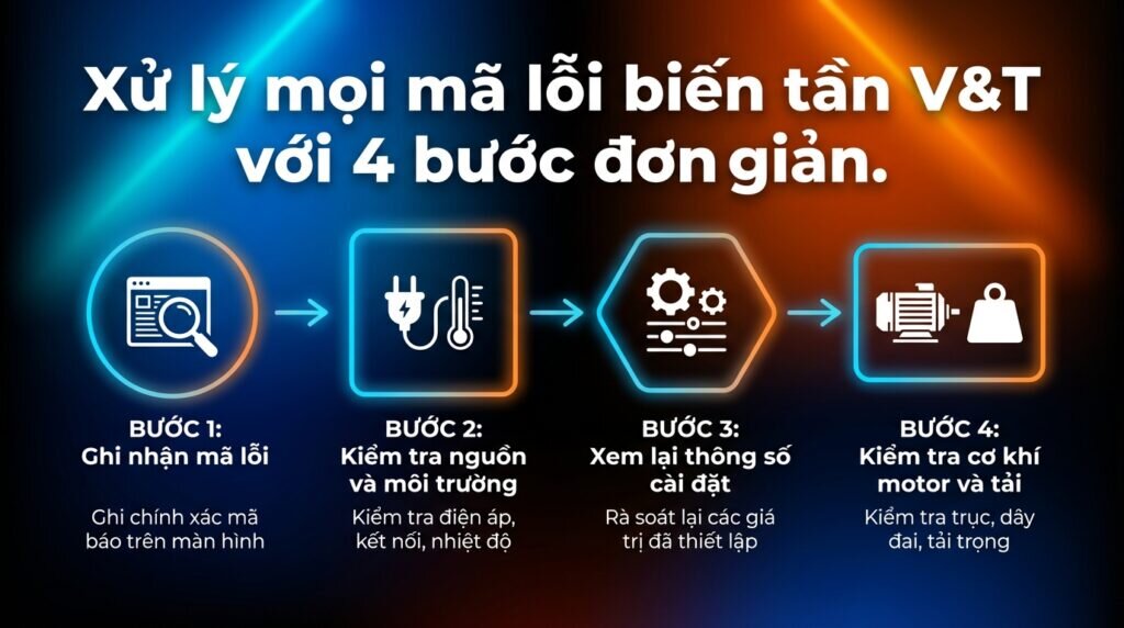 Xử lý mọi mã lỗi biến tần V&T với 4 bước đơn giản.