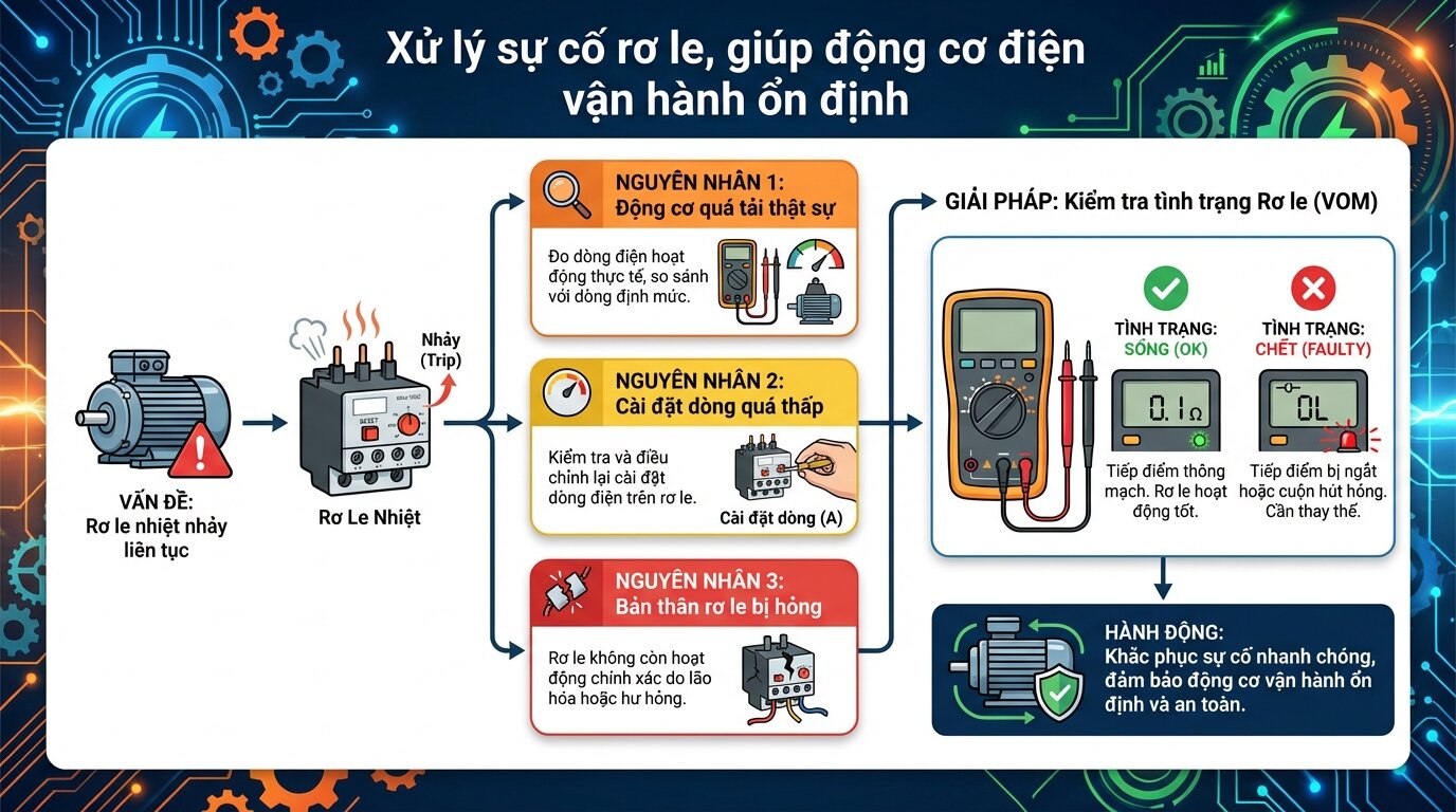 Xử lý sự cố rơ le, giúp động cơ điện vận hành ổn định.