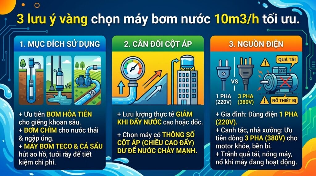 3 lưu ý vàng chọn máy bơm nước 10m3/h tối ưu.