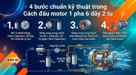 4 bước chuẩn kỹ thuật trong Cách đấu motor 1 pha 6 dây 2 tụ
