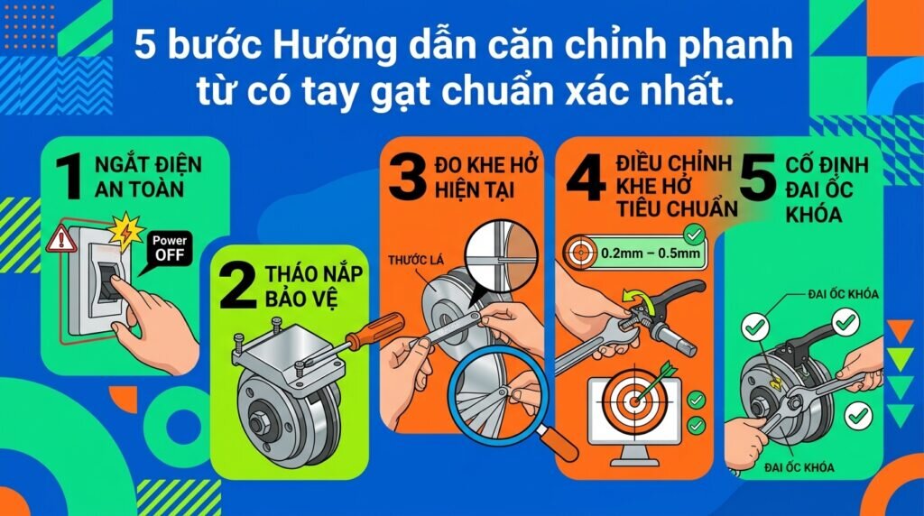 5 bước Hướng dẫn căn chỉnh phanh từ có tay gạt chuẩn xác nhất.