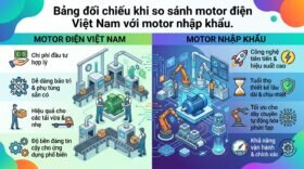 Bảng đối chiếu khi so sánh motor điện Việt Nam với motor nhập khẩu.