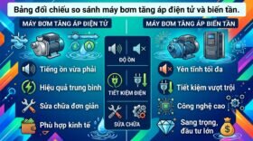 Bảng đối chiếu so sánh máy bơm tăng áp điện tử và biến tần.