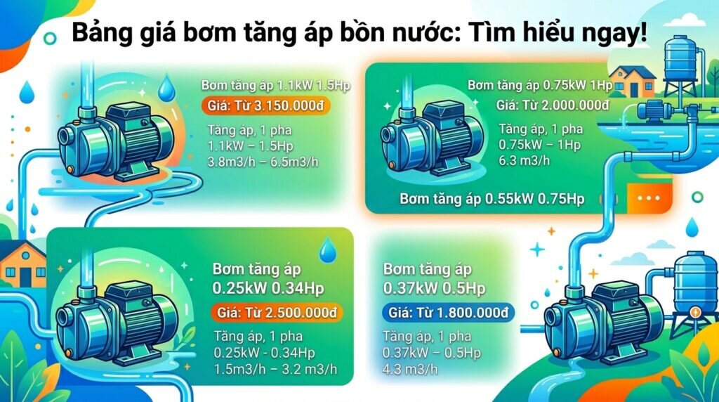 Bảng giá bơm tăng áp bồn nước: Tìm hiểu ngay!
