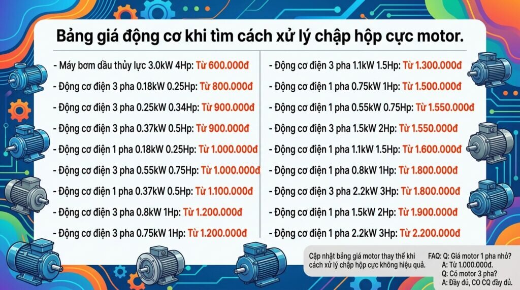 Bảng giá động cơ khi tìm cách xử lý chập hộp cực motor.