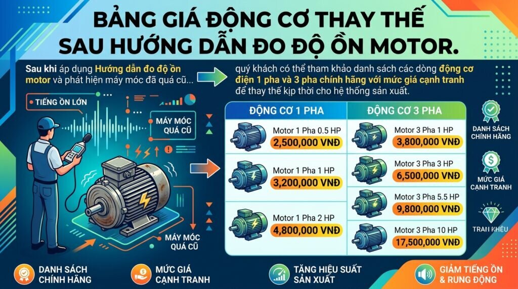 Bảng giá động cơ thay thế sau Hướng dẫn đo độ ồn motor.
