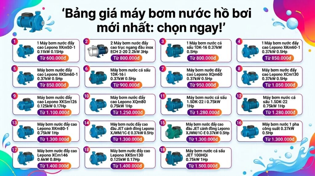 Bảng giá máy bơm nước hồ bơi mới nhất: chọn ngay!
