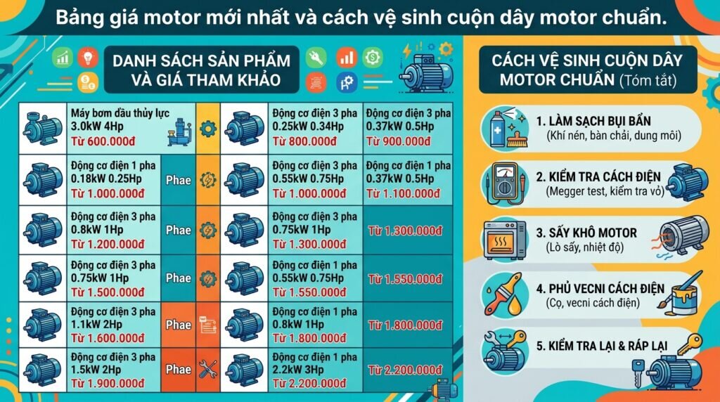 Bảng giá motor mới nhất và cách vệ sinh cuộn dây motor chuẩn.