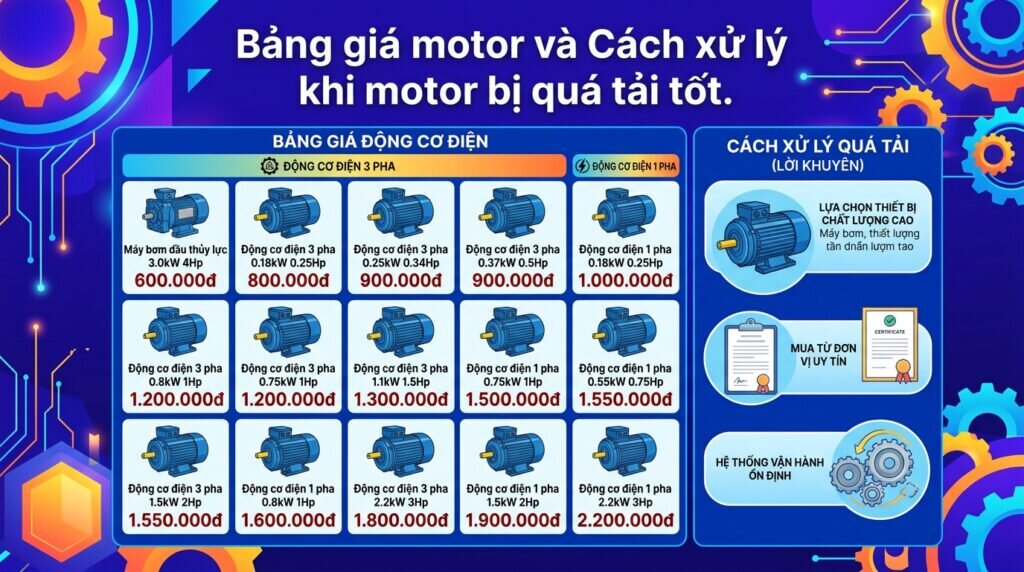Bảng giá motor và Cách xử lý khi motor bị quá tải tốt.