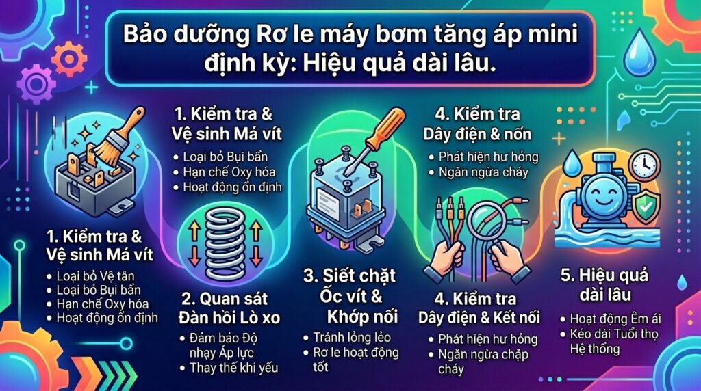 Bảo dưỡng Rơ le máy bơm tăng áp mini định kỳ: Hiệu quả dài lâu.
