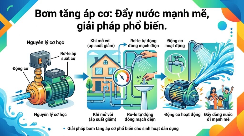Bơm tăng áp cơ: Đẩy nước mạnh mẽ, giải pháp phổ biến.