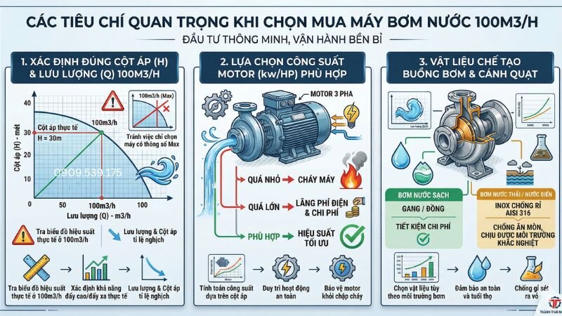 Các tiêu chí quan trọng khi chọn mua máy bơm nước 100m3/h