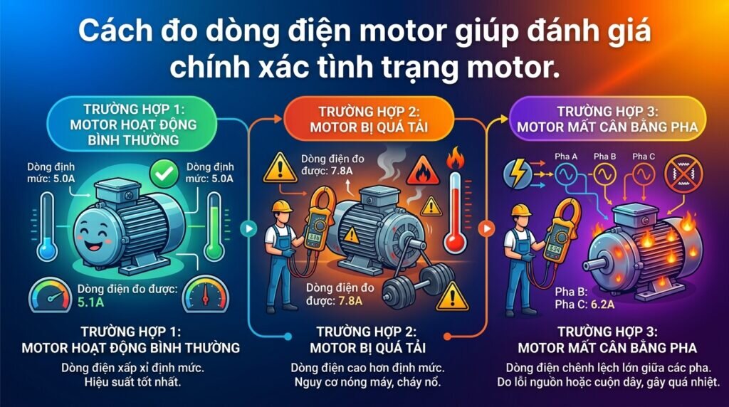 Cách đo dòng điện motor giúp đánh giá chính xác tình trạng motor.