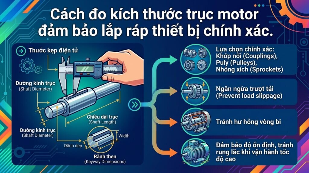 Cách đo kích thước trục motor đảm bảo lắp ráp thiết bị chính xác.