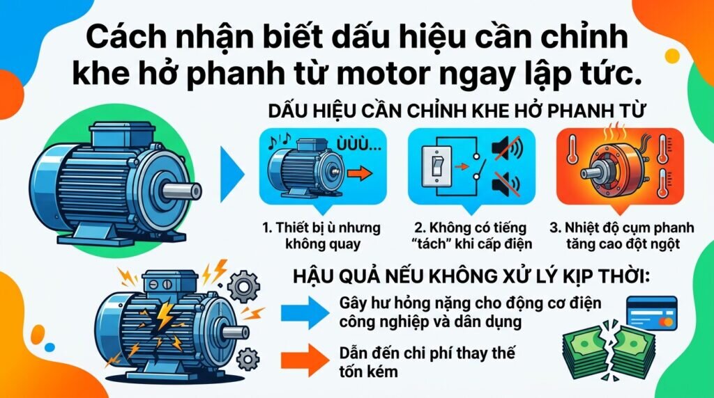 Cách nhận biết dấu hiệu cần chỉnh khe hở phanh từ motor ngay lập tức.