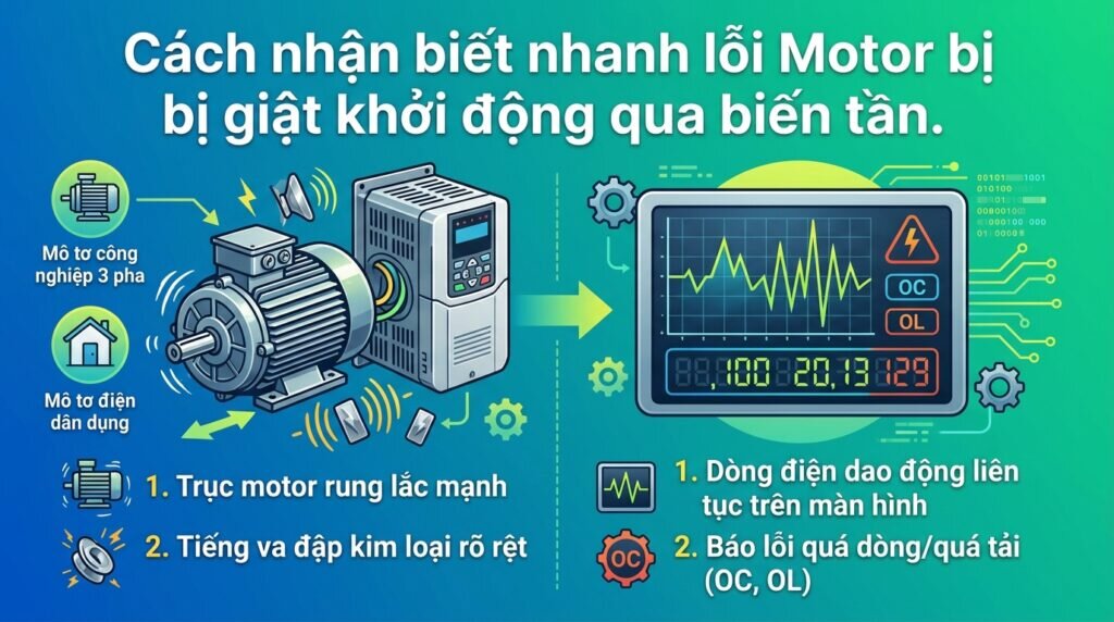 Cách nhận biết nhanh lỗi Motor bị giật khởi động qua biến tần.