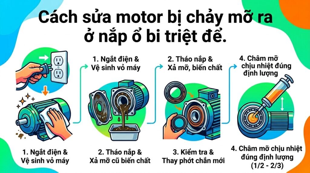 Cách sửa motor bị chảy mỡ ra ở nắp ổ bi triệt để.