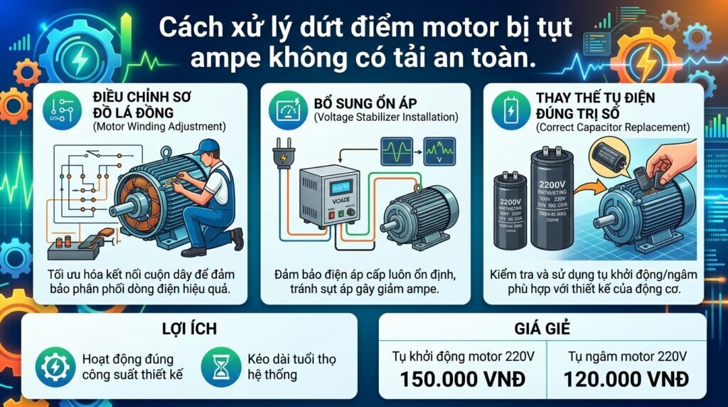 Cách xử lý dứt điểm motor bị tụt ampe không có tải an toàn.