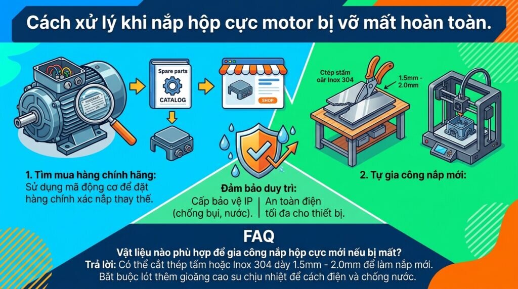Cách xử lý khi nắp hộp cực motor bị vỡ mất hoàn toàn.