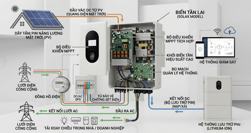 Biến tần hybrid cấu tạo bởi những bộ phận quan trọng tạo nên một hệ thống hoàn chỉnh