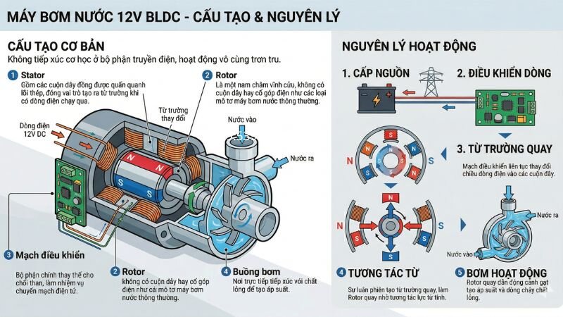 Cấu tạo bơm tăng áp 12V không chổi than
