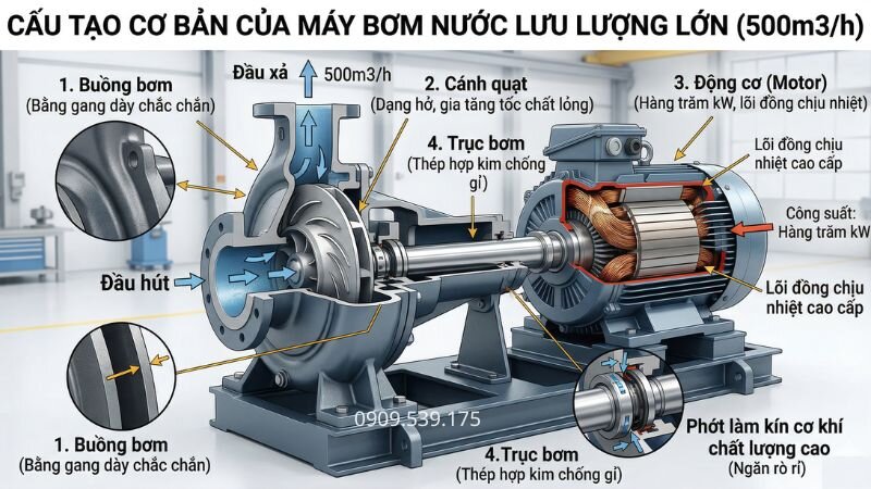 Cấu tạo cơ bản của máy bơm nước 500m3/h